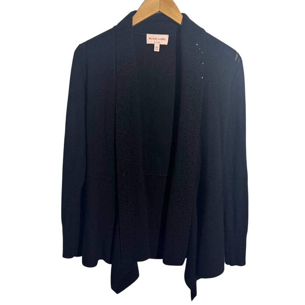 Chico's‎ Black Label Cashmere Sweater Cardigan Women XS Black Bling Cozy Holiday
